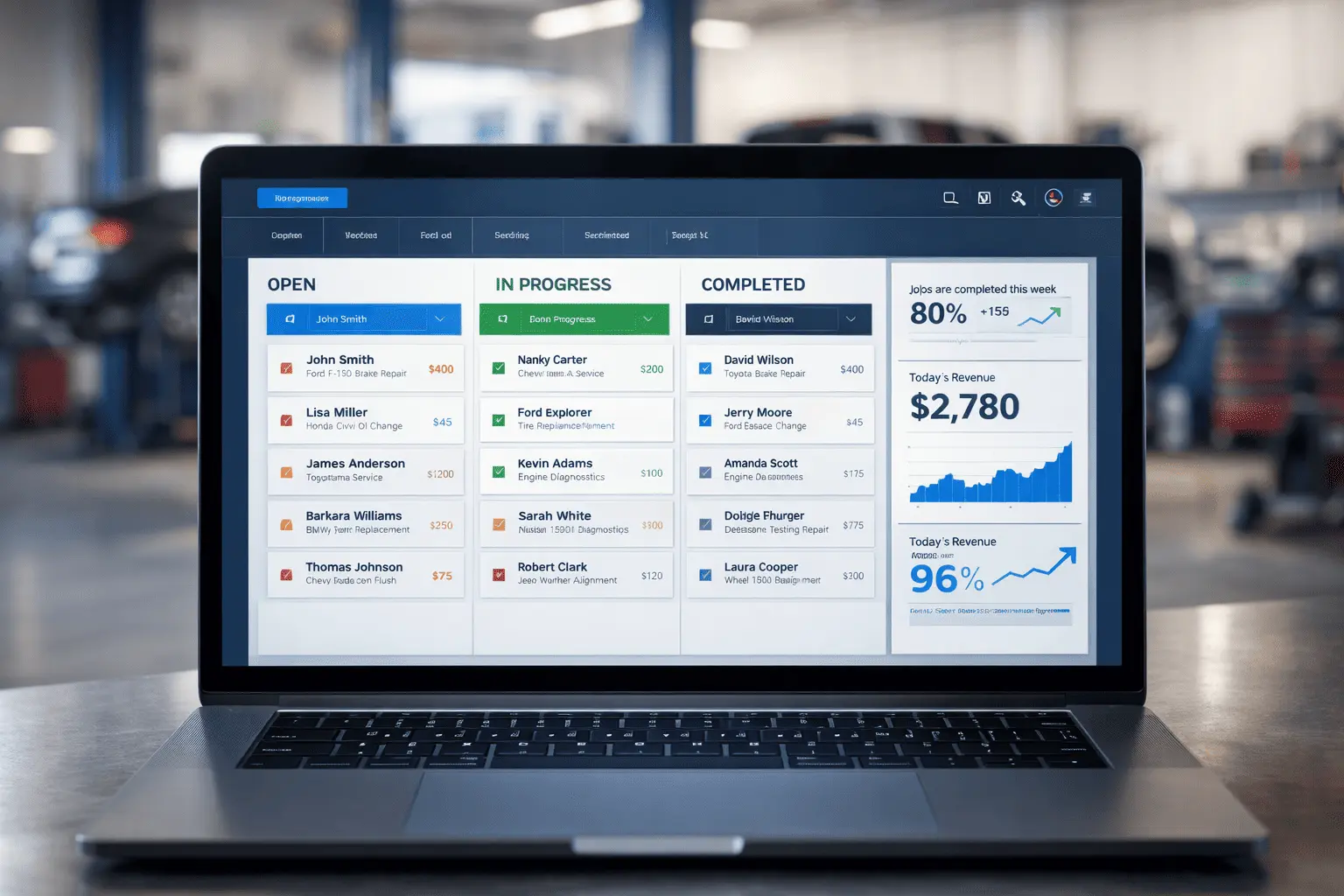 Garage work order workflow management software Auto repair shop work order management system from check-in to delivery